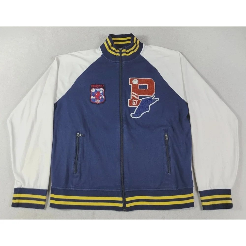 Polo Ralph Lauren Track Jacket Mens Large Blue Colorblock P67 Varsity Full Zip
